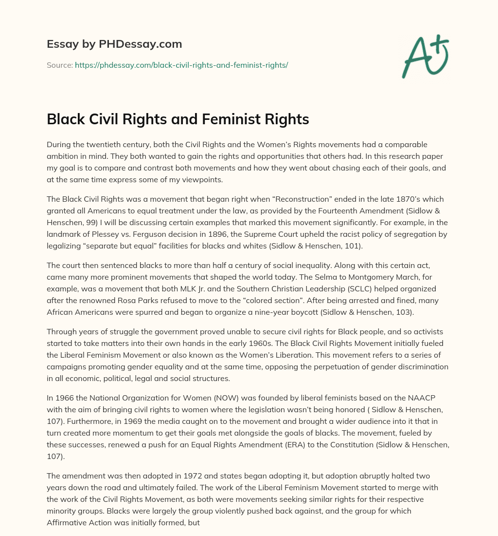 Black Civil Rights and Feminist Rights essay