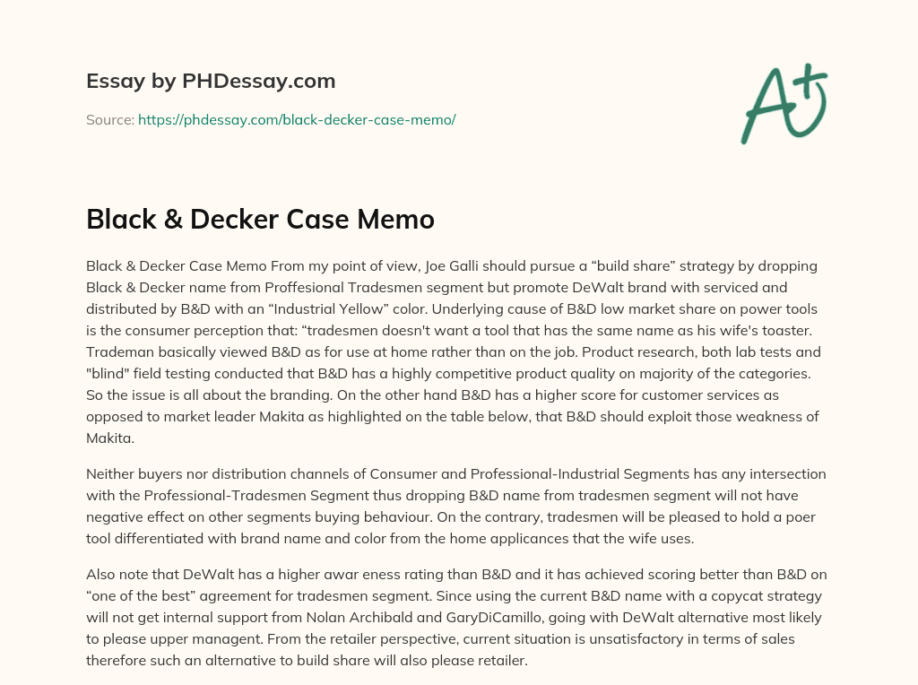 Black & Decker Case Memo essay