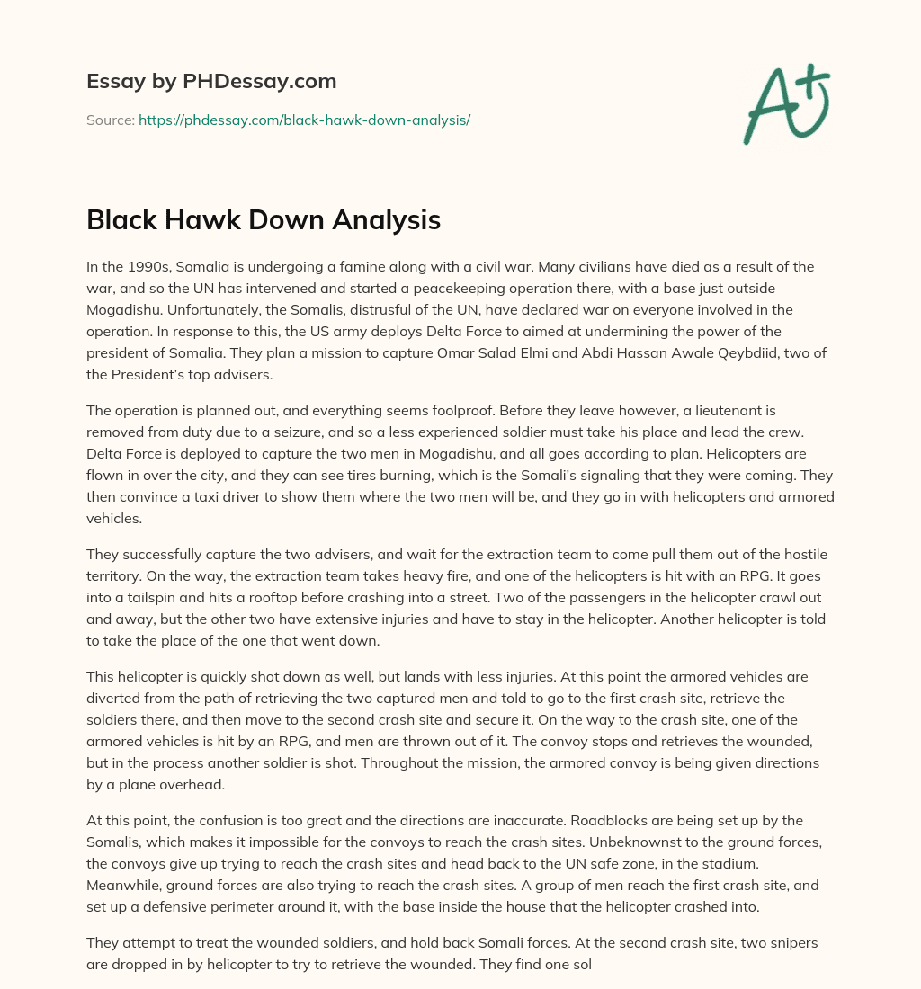 Black Hawk Down Analysis essay