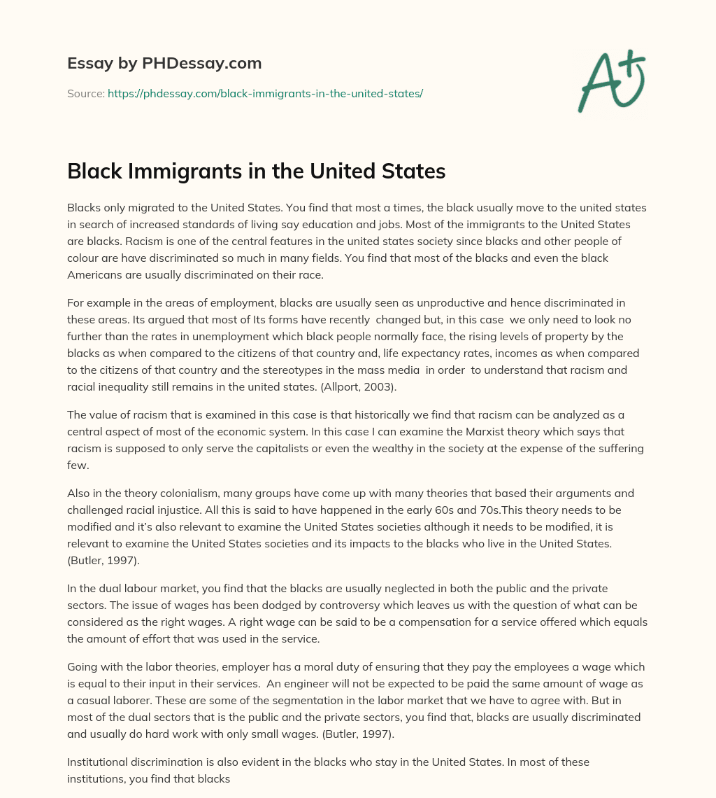 Black Immigrants in the United States essay