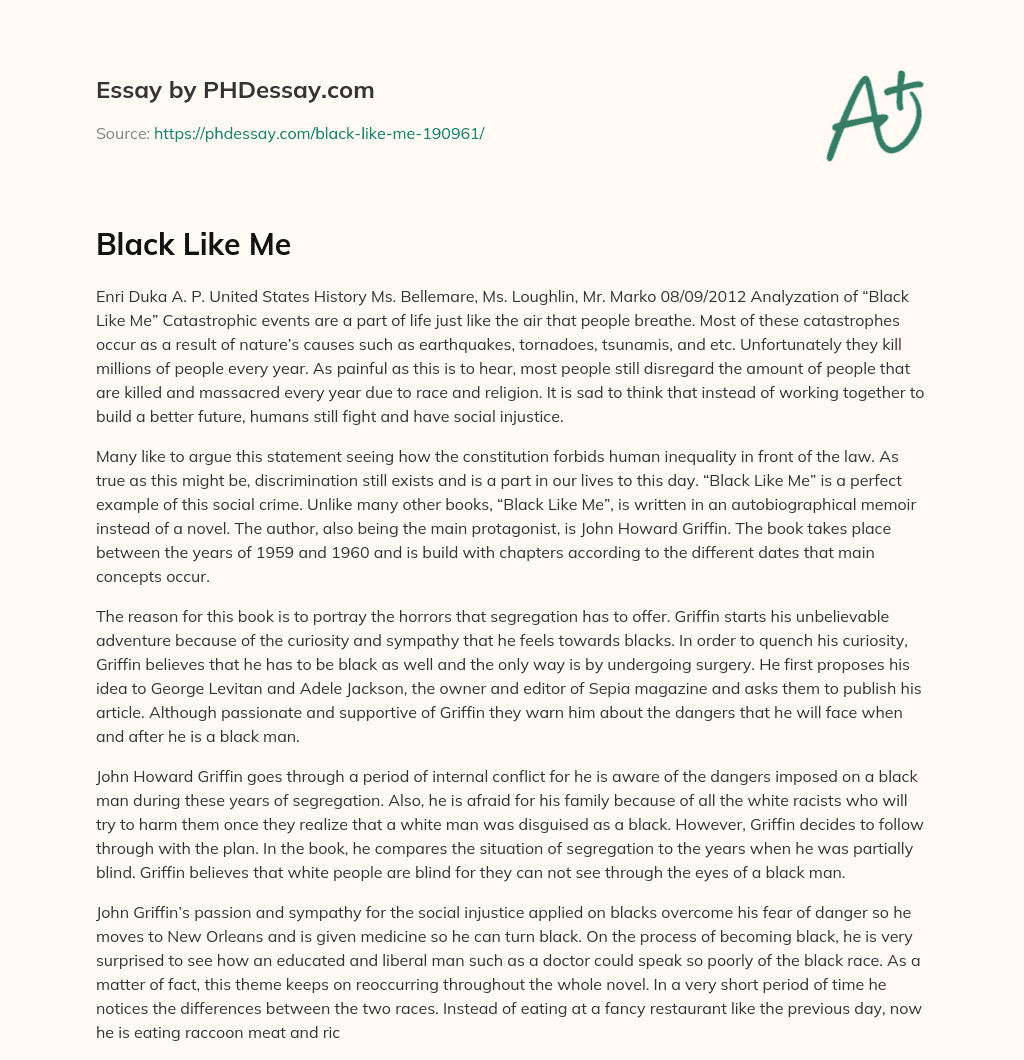 Black Like Me essay
