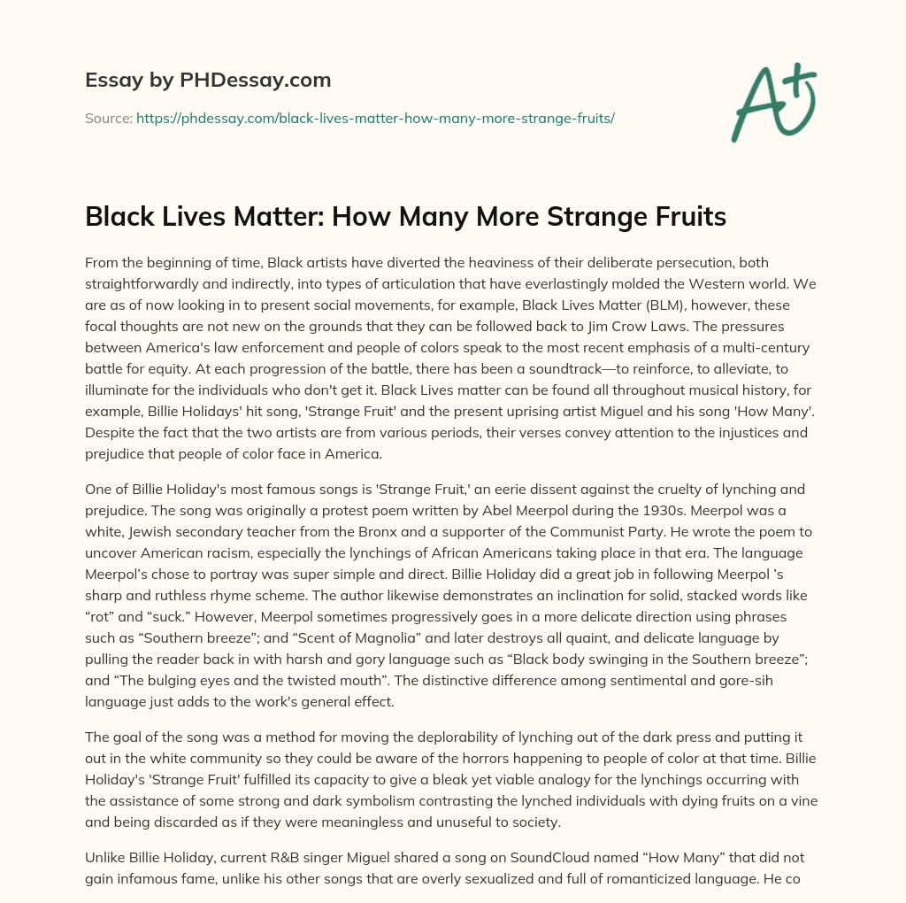 Black Lives Matter: How Many More Strange Fruits essay