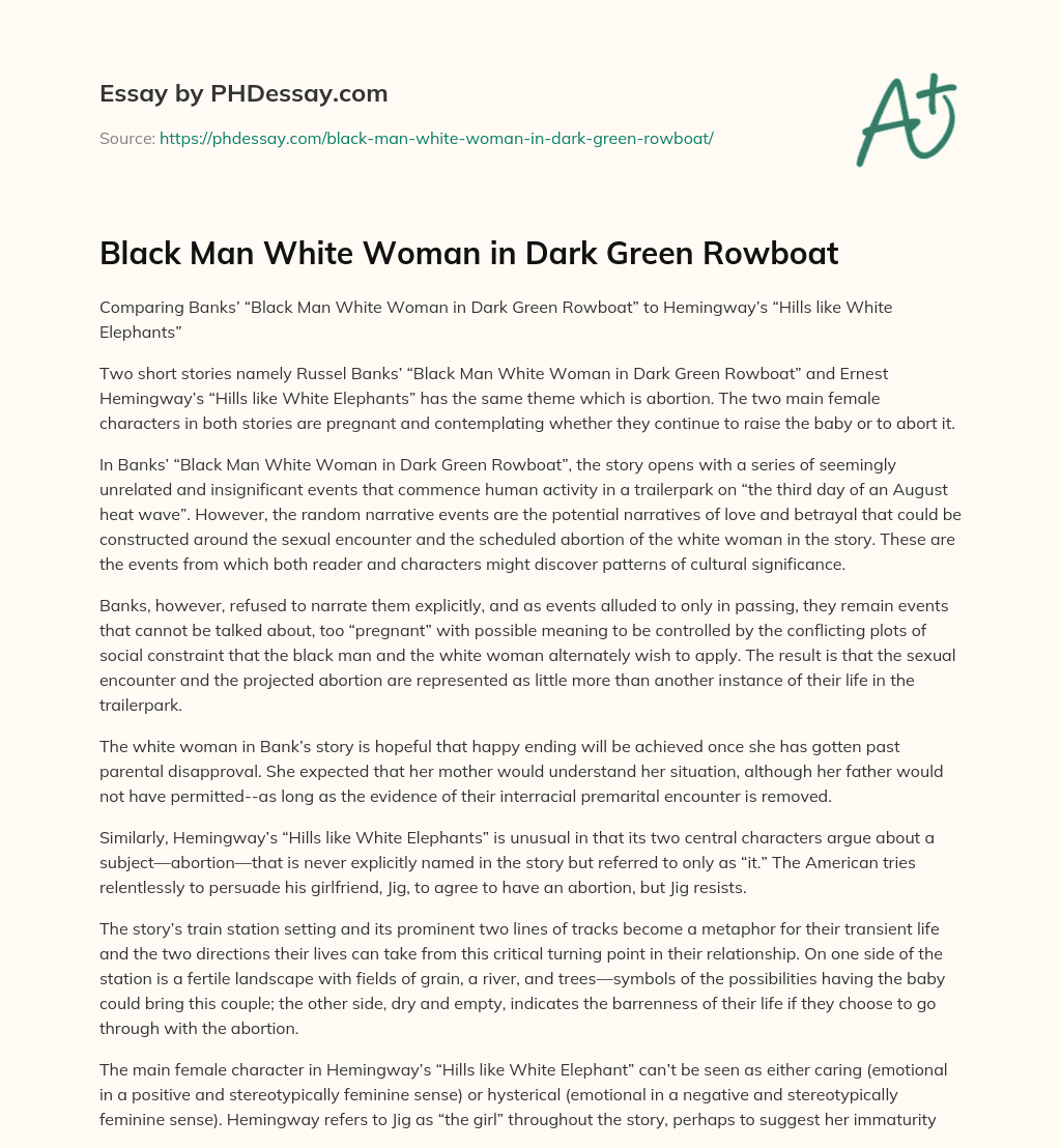 Black Man White Woman in Dark Green Rowboat essay