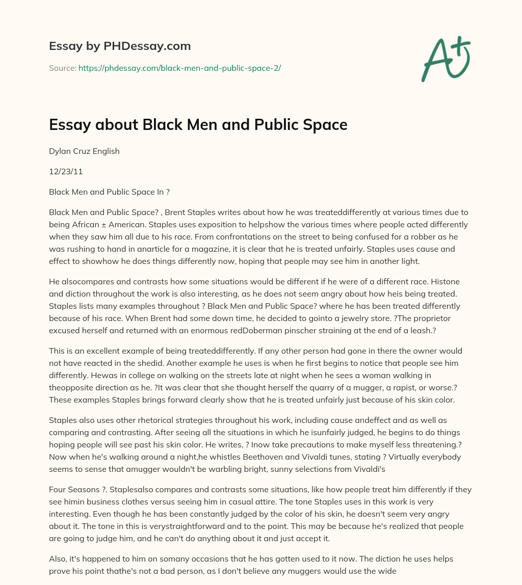 Essay about Black Men and Public Space essay