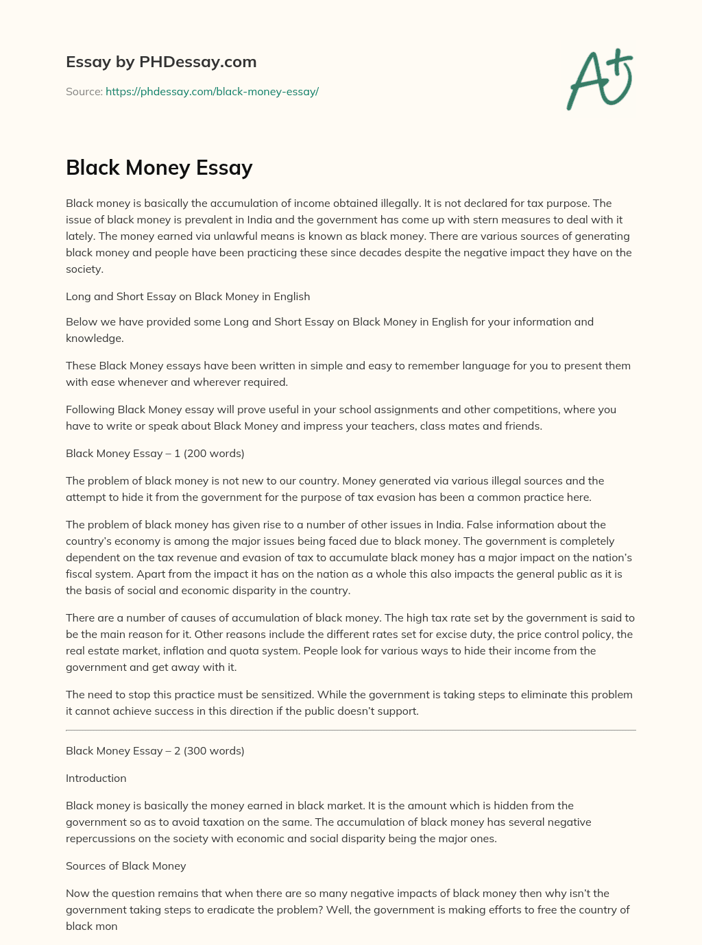 black money essay