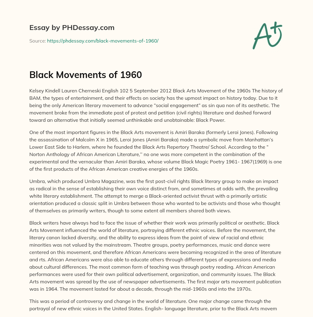 Black Movements of 1960 essay