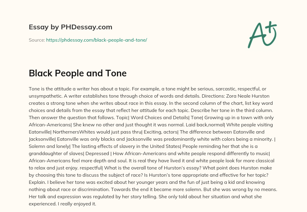 Black People and Tone essay