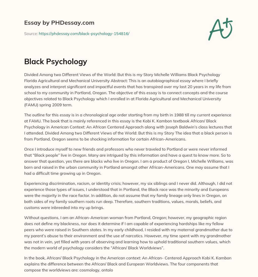 Black Psychology essay