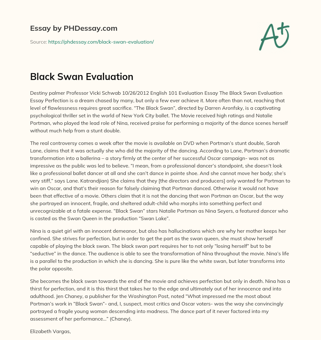 Black Swan Evaluation essay