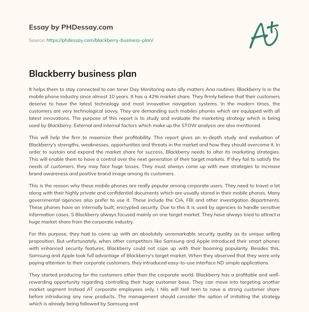 Blackberry business plan essay