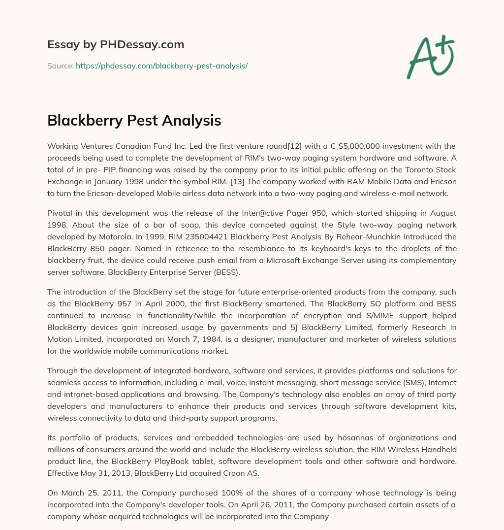 Blackberry Pest Analysis essay