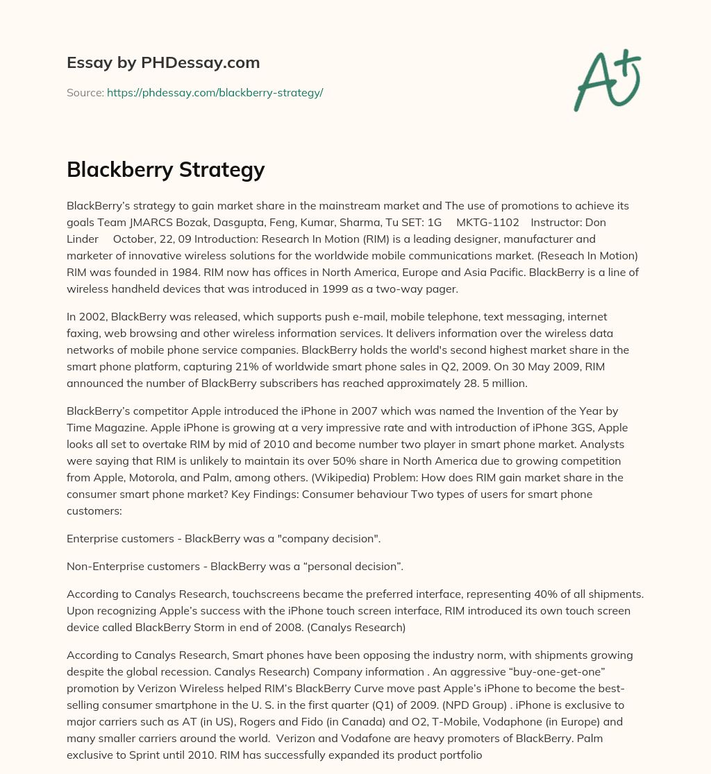 Blackberry’s Strategy to Gain Market Share essay