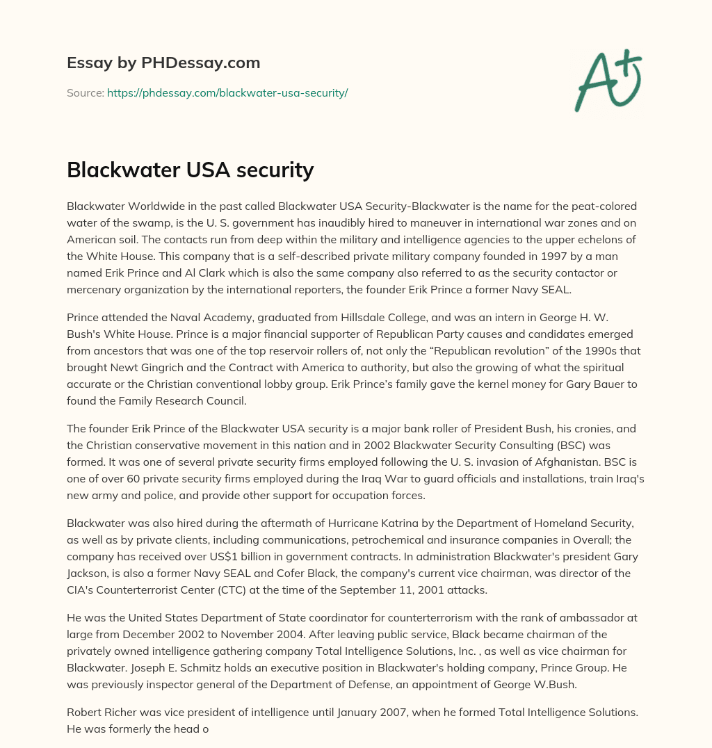 Blackwater USA security essay