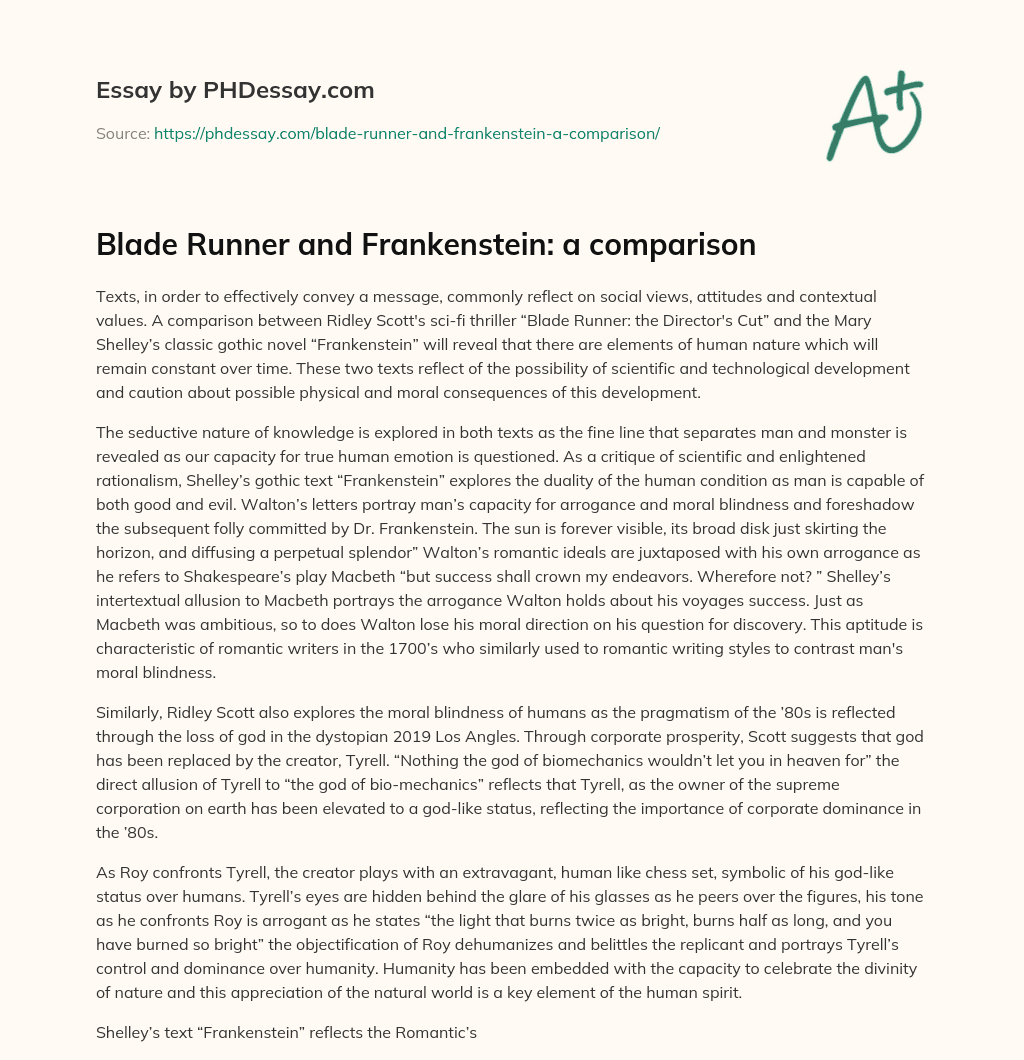 blade runner and frankenstein comparison essay