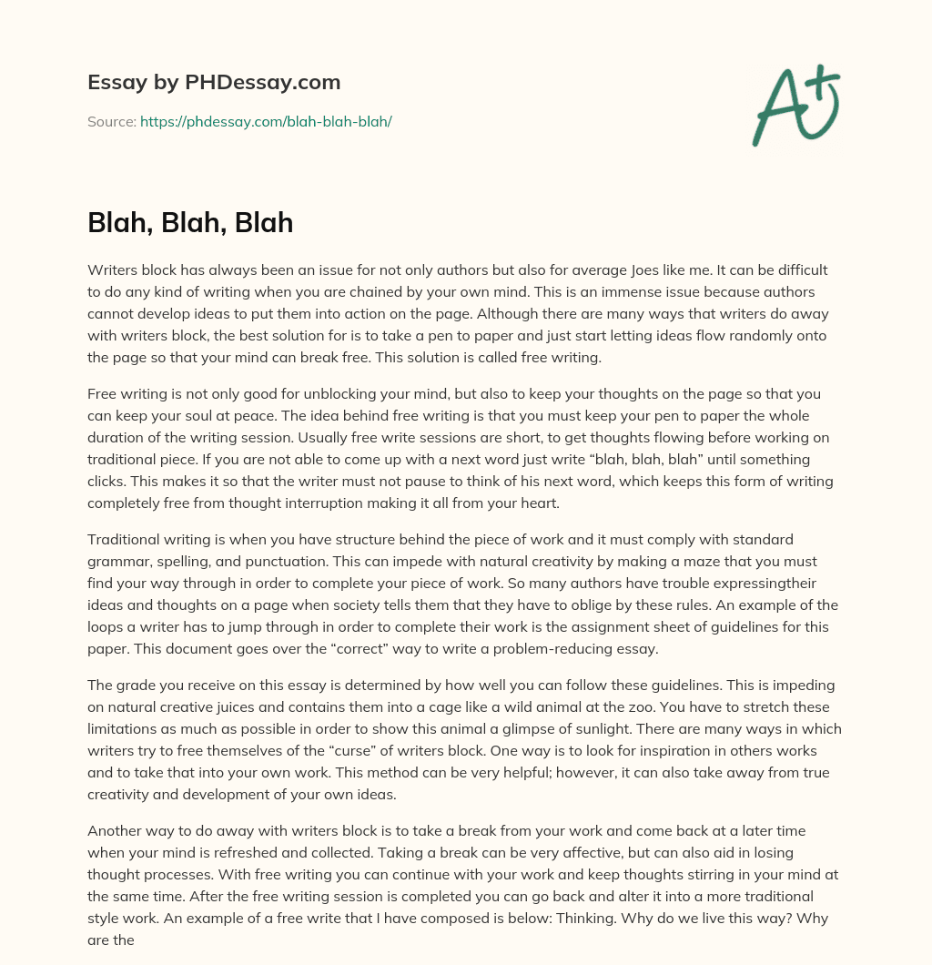 Blah, Blah, Blah essay