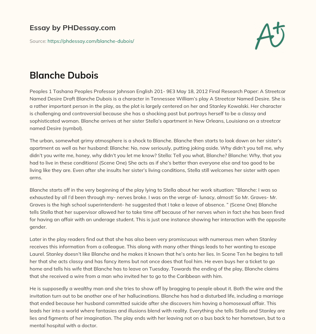 Blanche Dubois essay