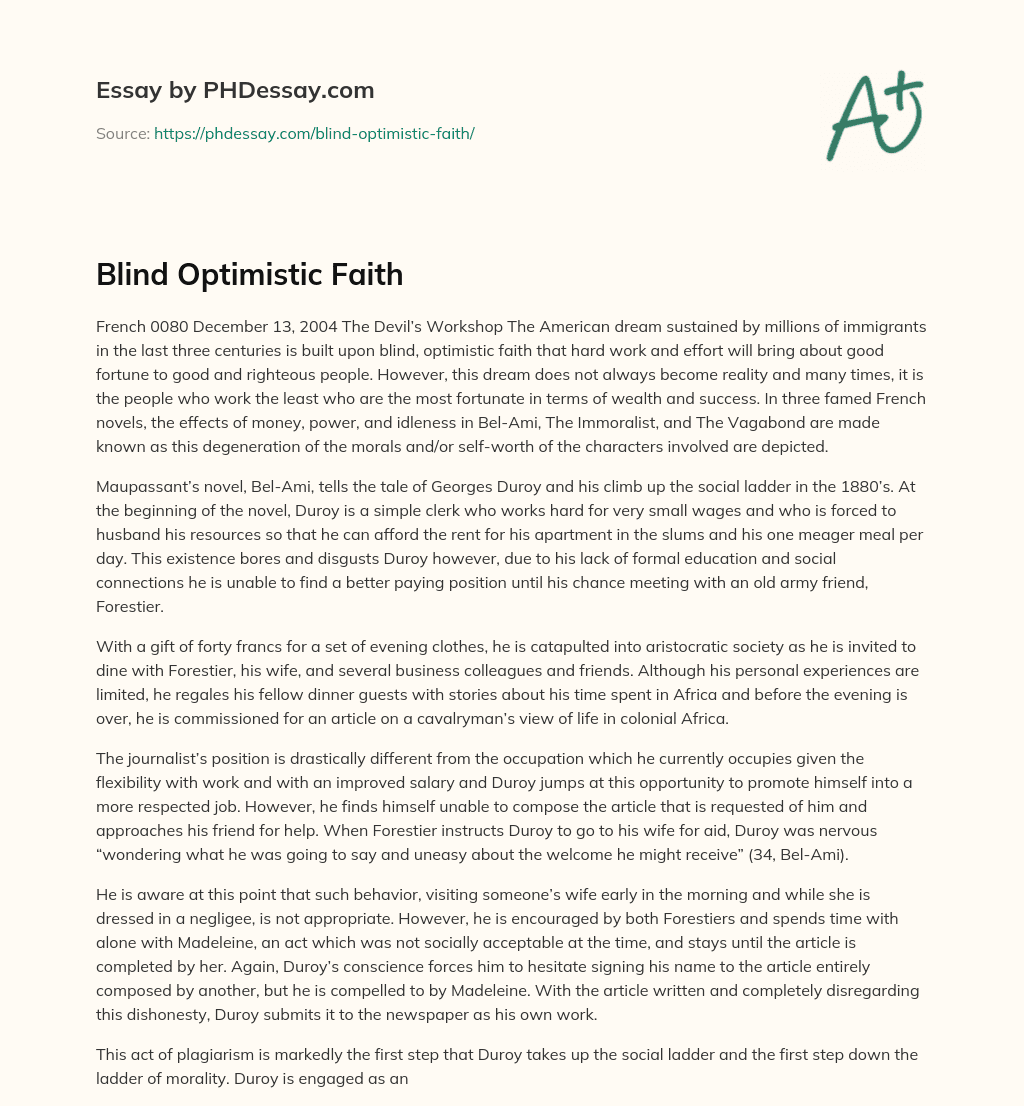 Blind Optimistic Faith essay