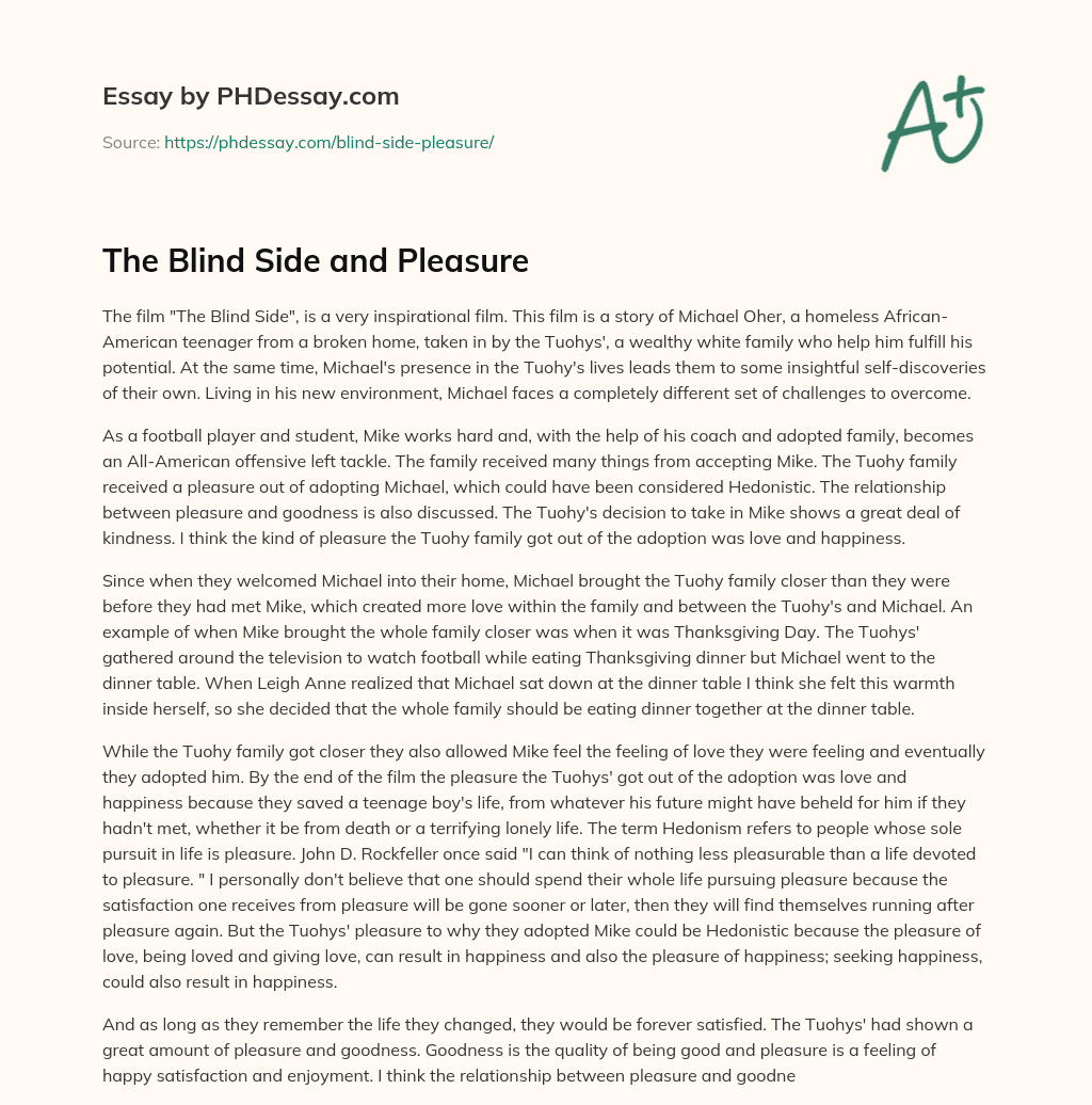 The Blind Side and Pleasure essay