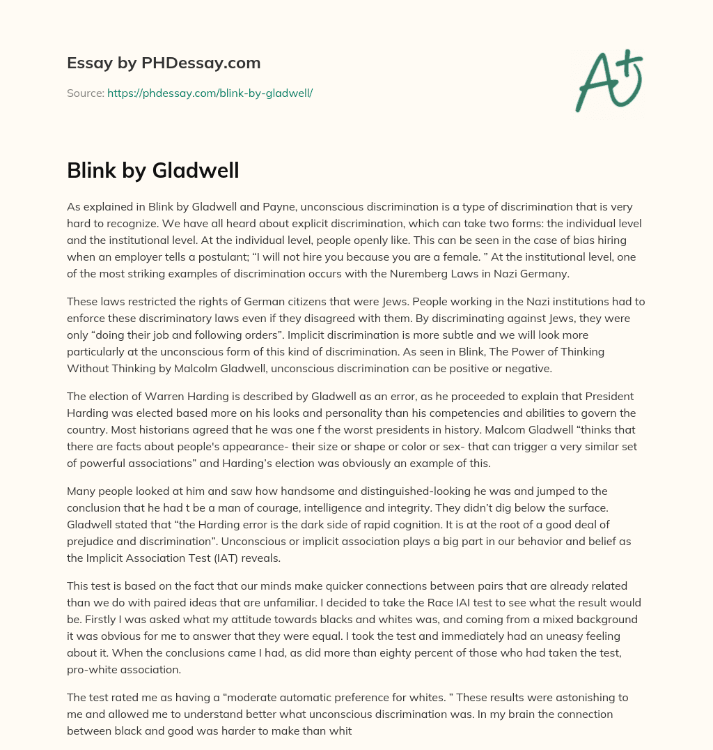 Blink by Gladwell essay