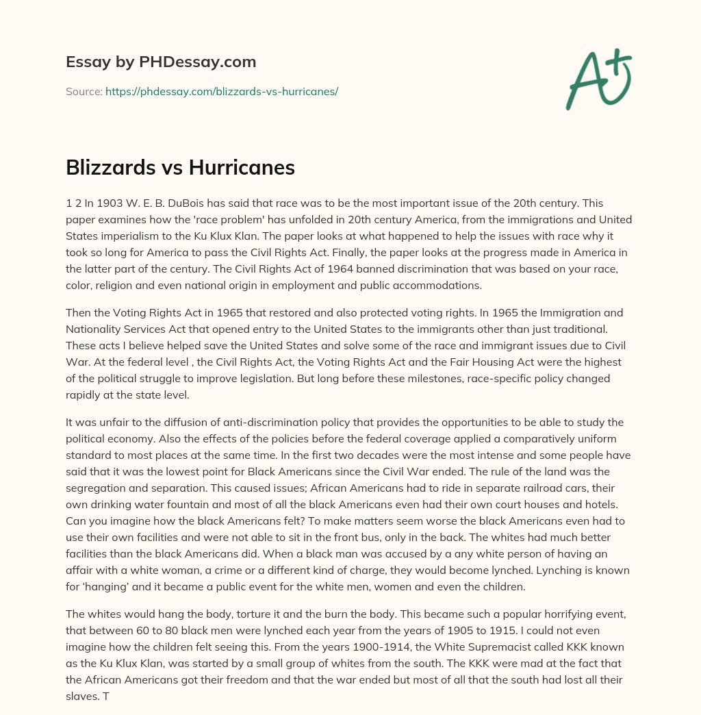 Blizzards vs Hurricanes essay