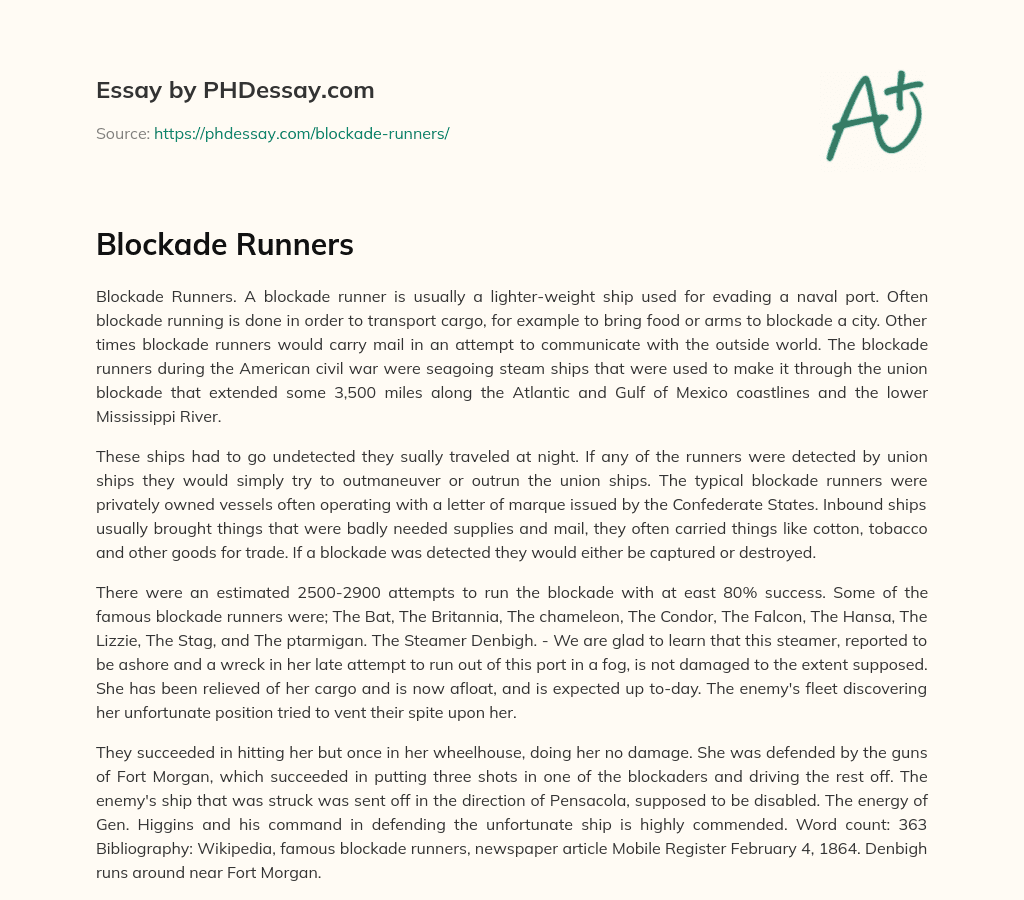 Blockade Runners (400 Words)