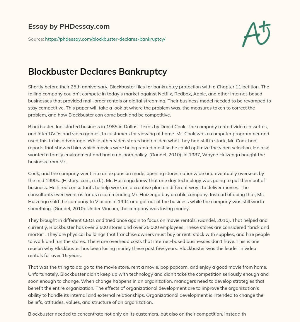 Blockbuster Declares Bankruptcy essay