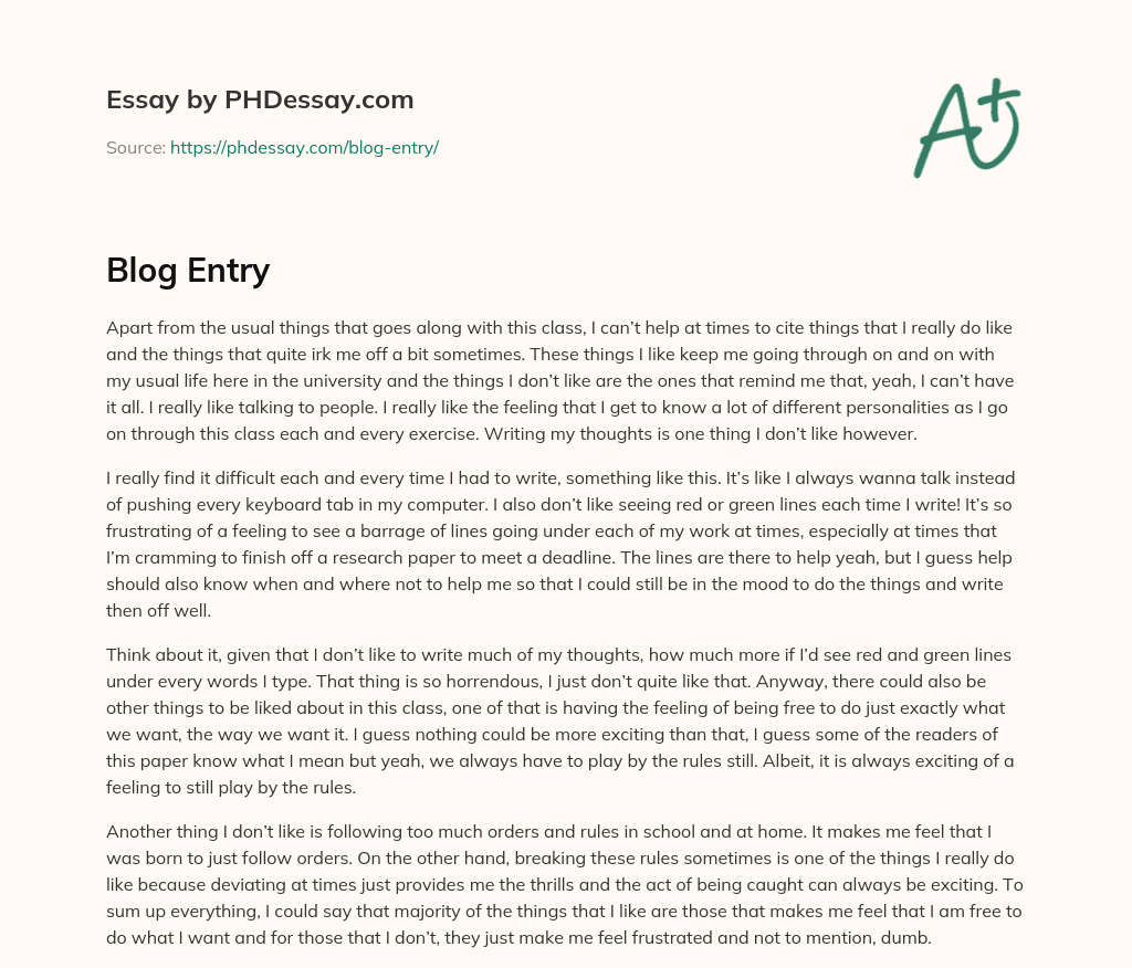 Likes and Dislikes in University Life: Talking to People vs. Writing Thoughts essay