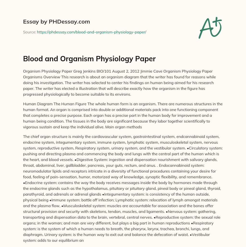 Blood and Organism Physiology Paper essay