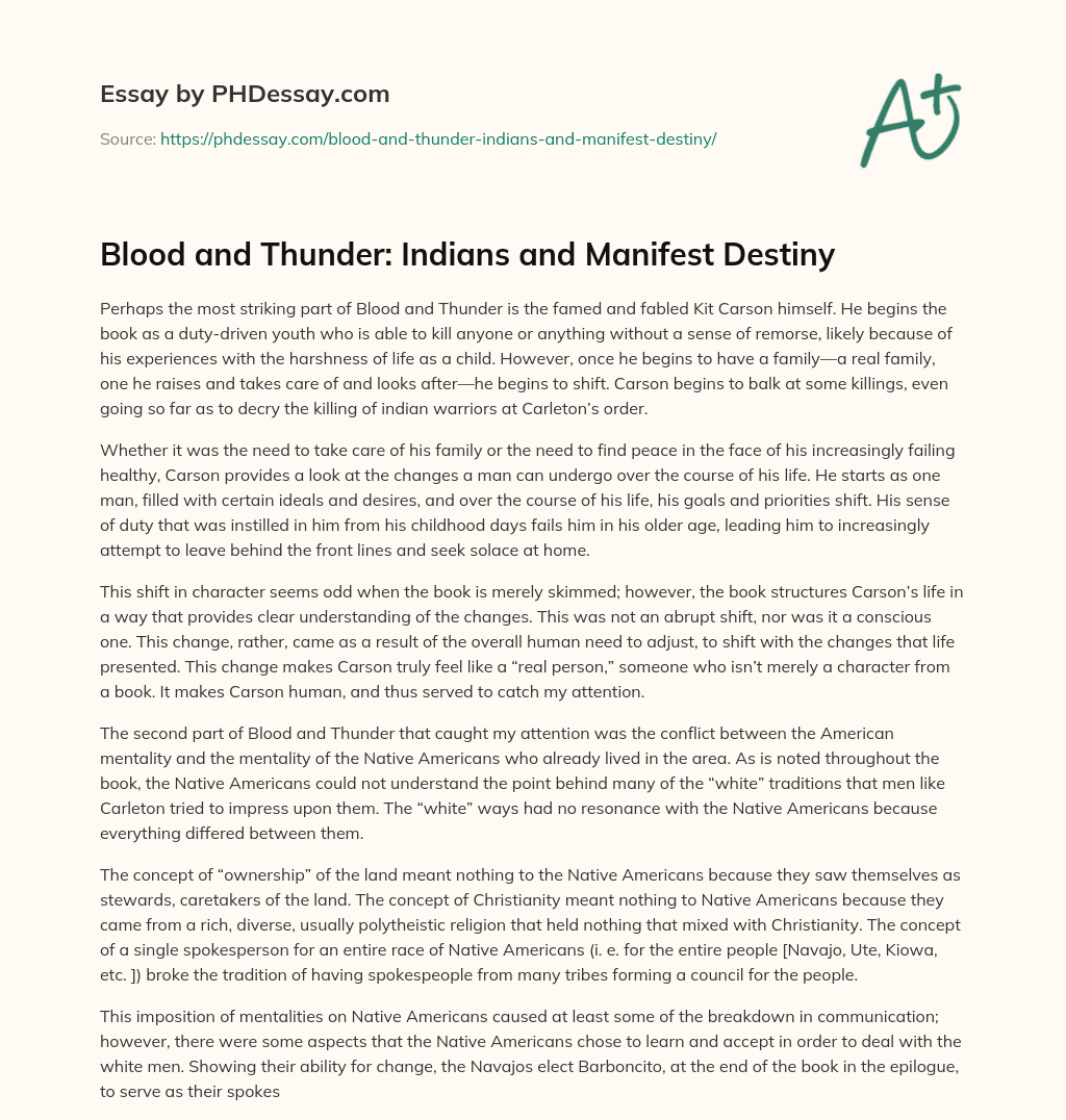 Blood and Thunder: Indians and Manifest Destiny essay