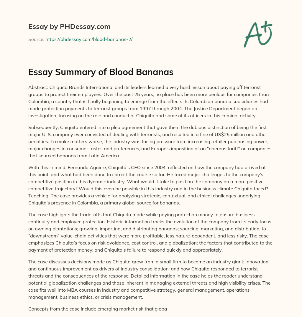 Essay Summary of Blood Bananas essay