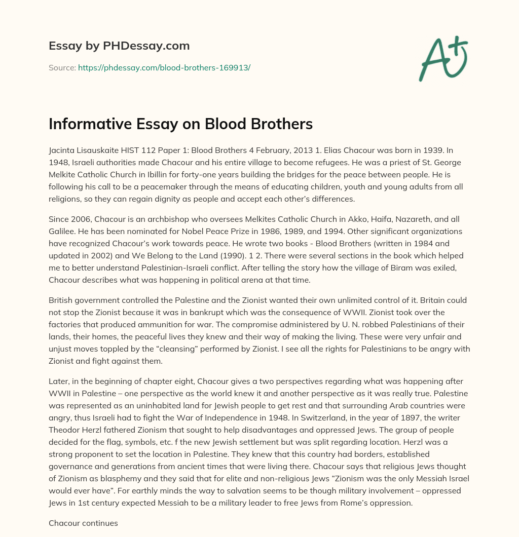 Informative Essay on Blood Brothers essay