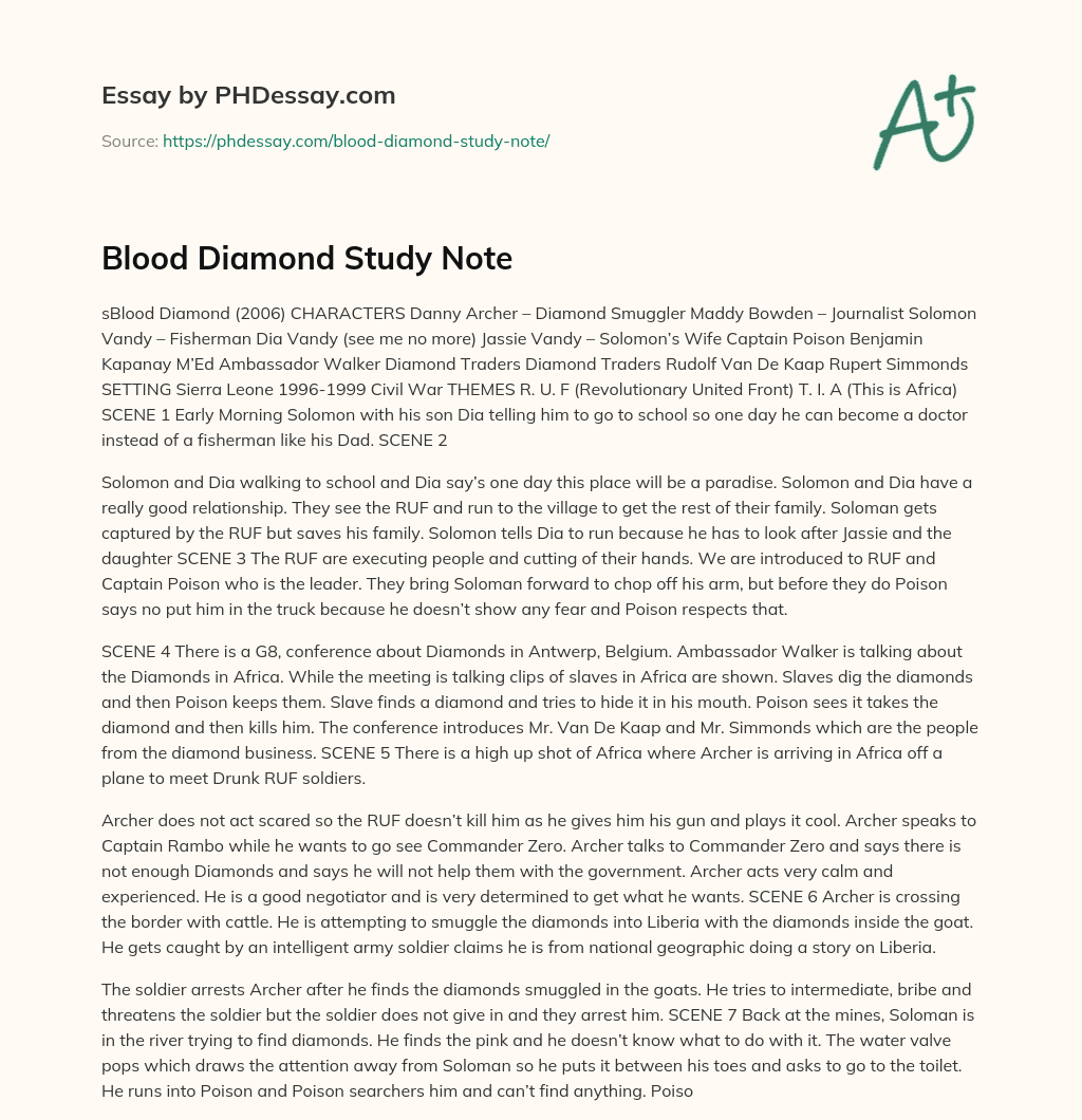 Blood Diamond Study Note essay