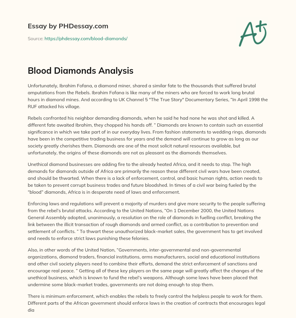 Blood Diamonds Analysis essay