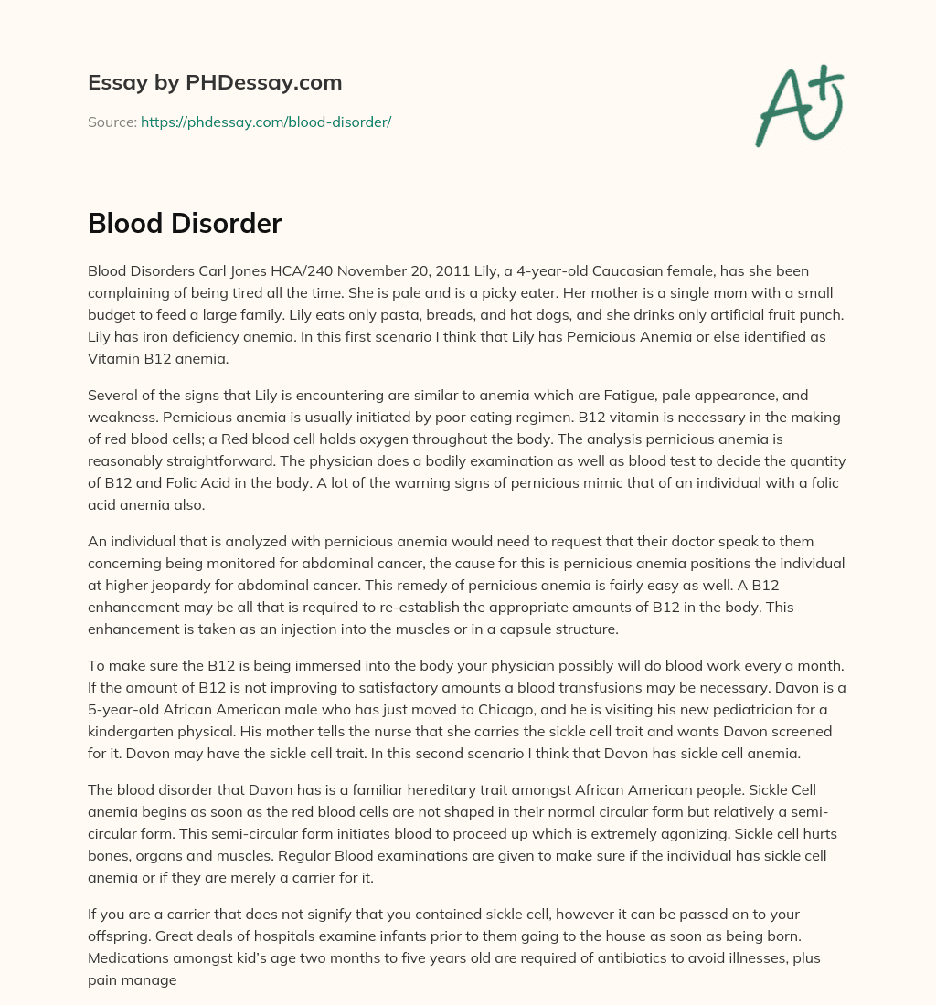 Blood Disorder essay