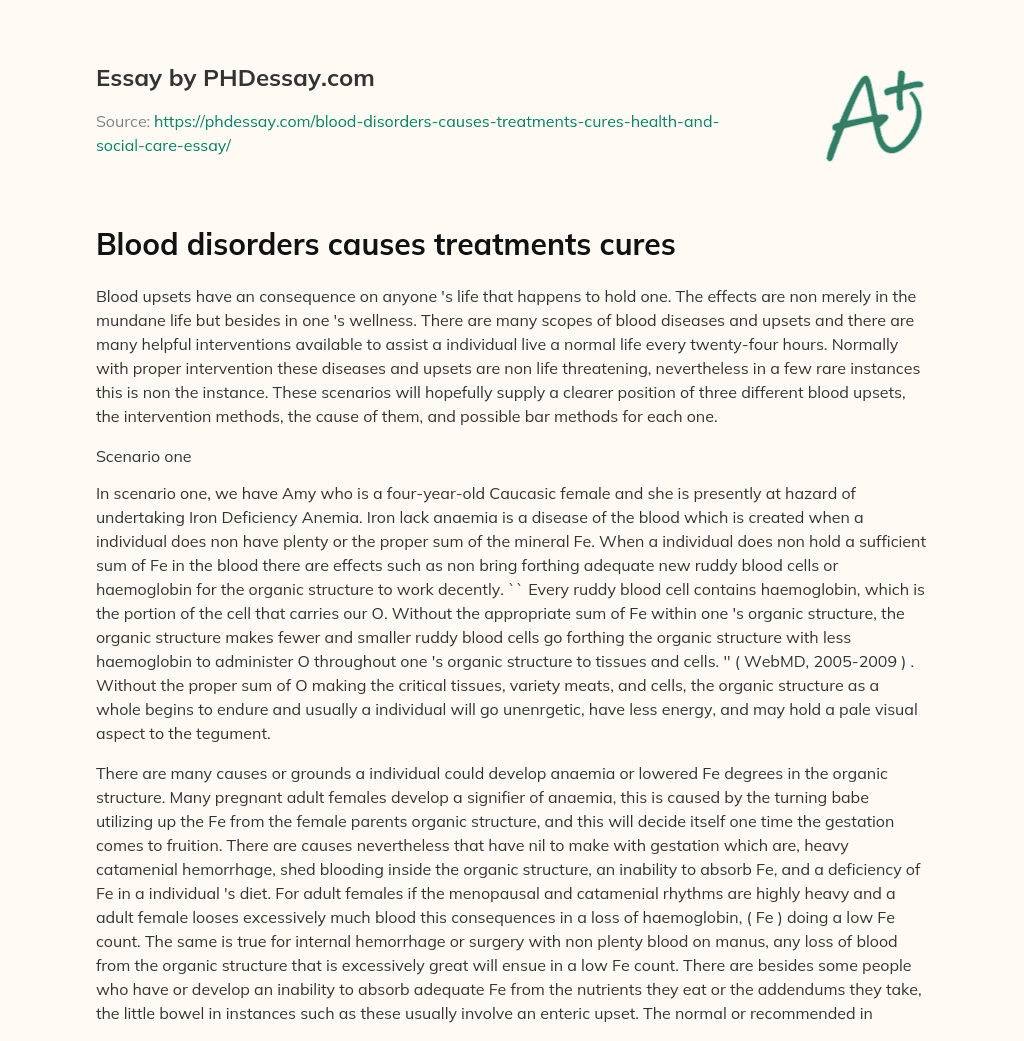 Blood disorders causes treatments cures essay