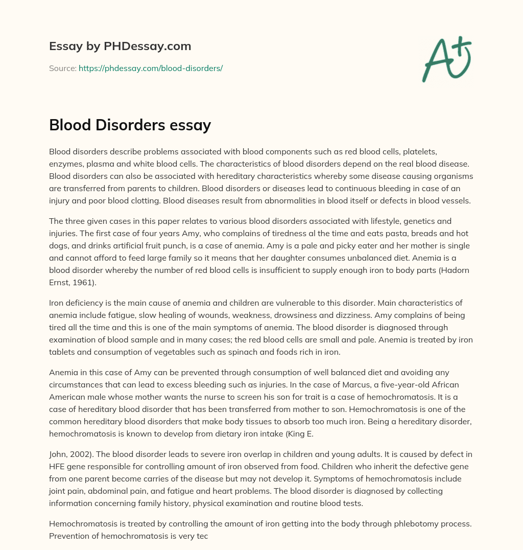 Blood Disorders essay essay