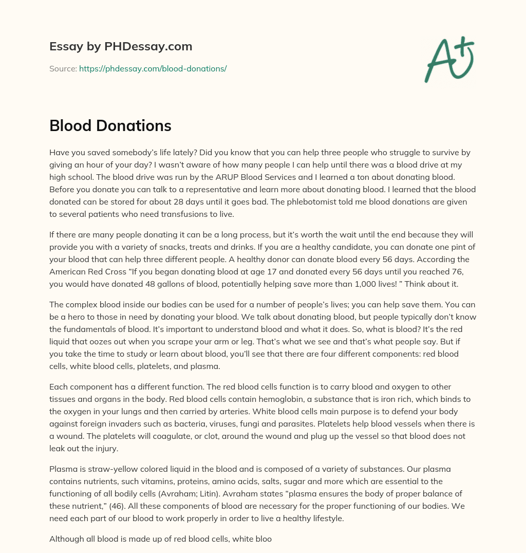 Blood Donations essay