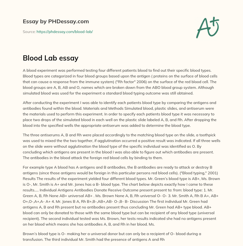 Blood Lab essay essay