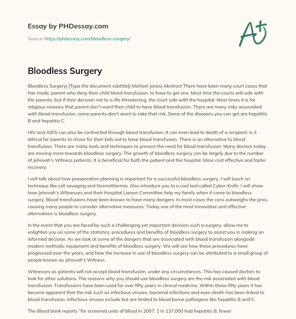 Bloodless Surgery essay