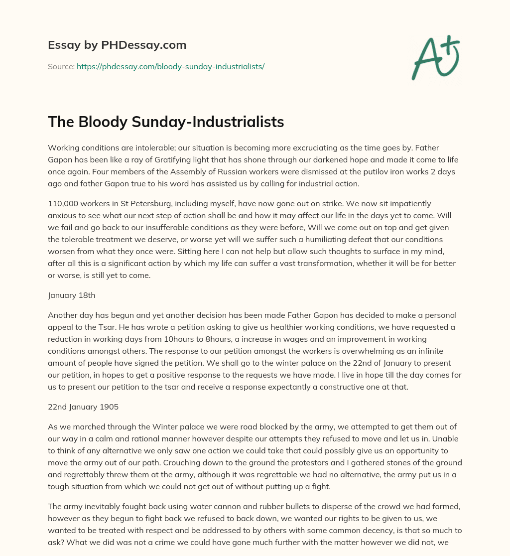 The Bloody Sunday-Industrialists essay