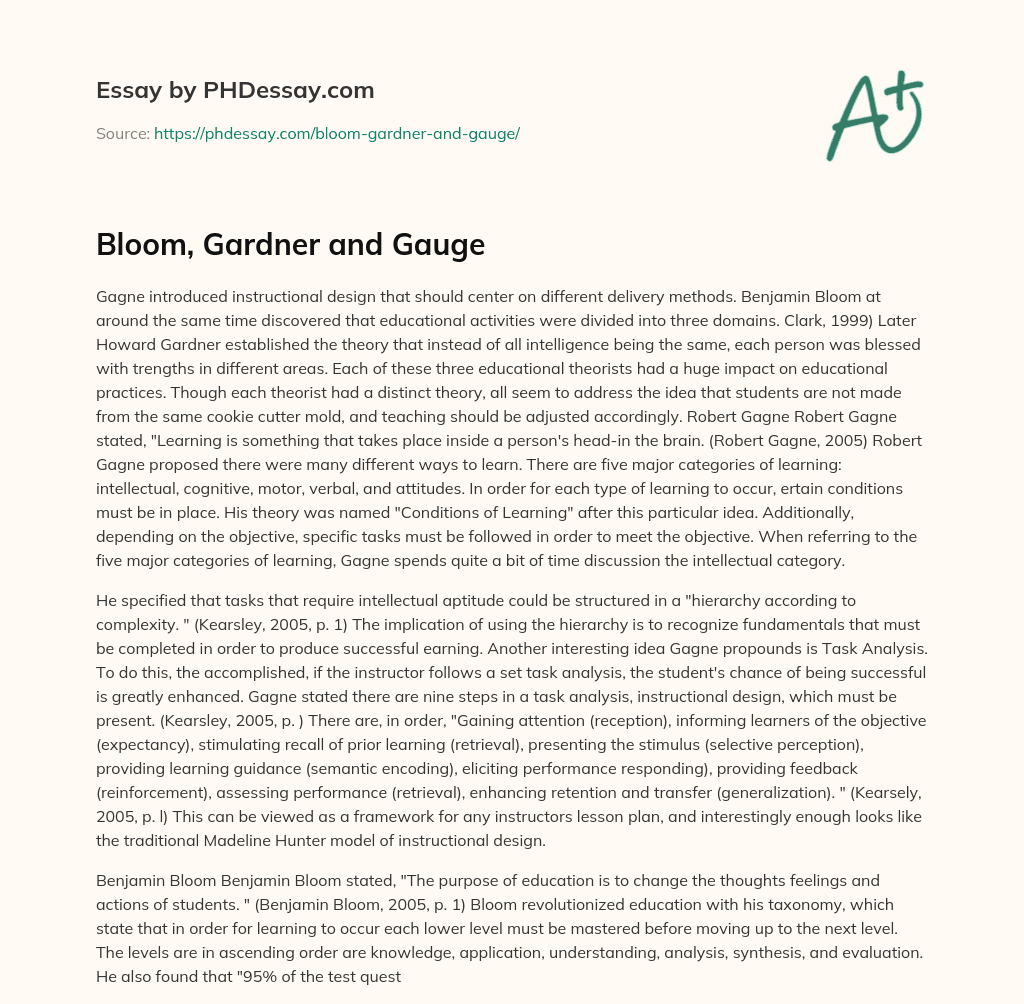 Bloom, Gardner and Gauge essay