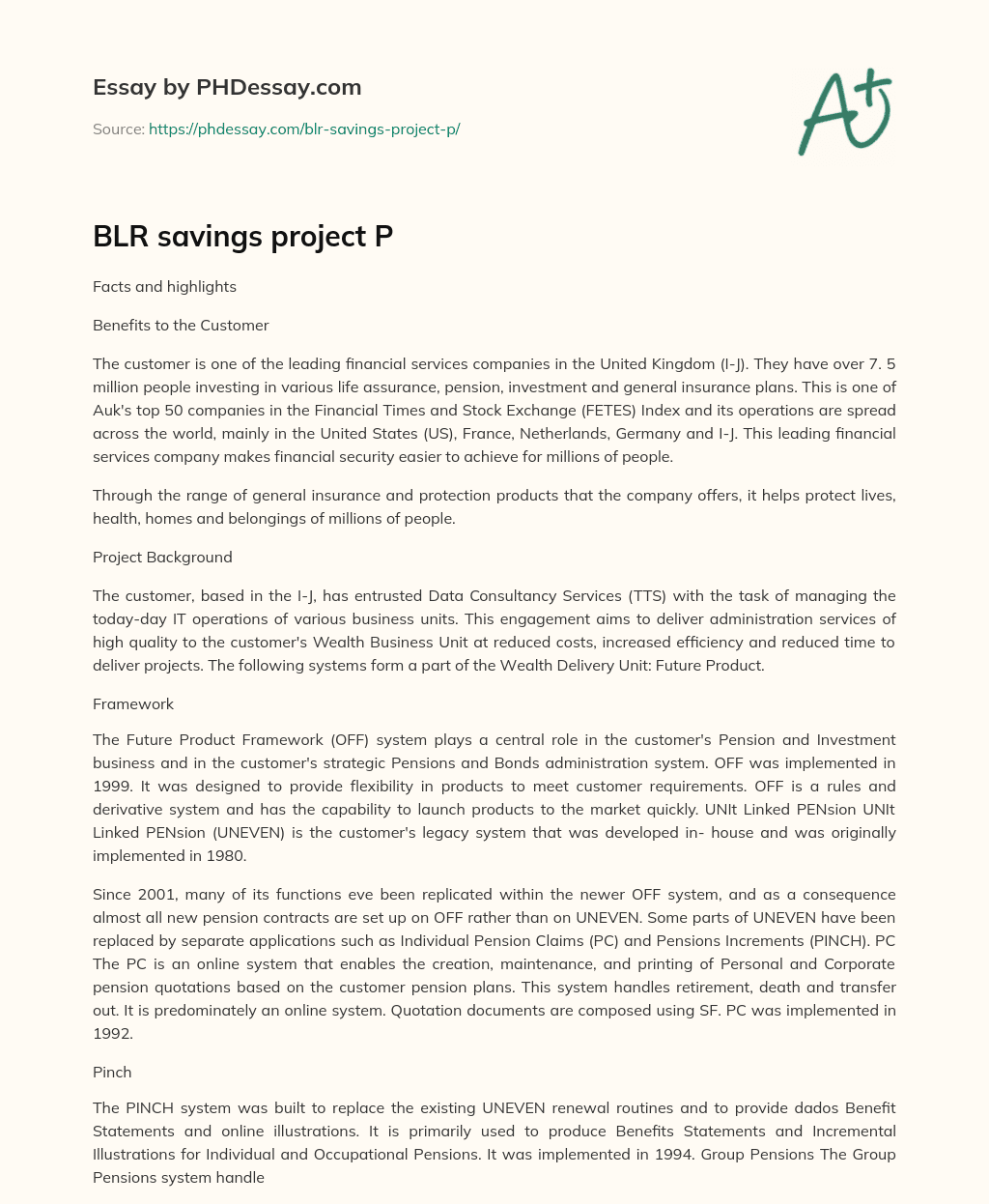 Financial Services Company Outsources IT Operations to TTS for Increased Efficiency and Reduced Costs essay