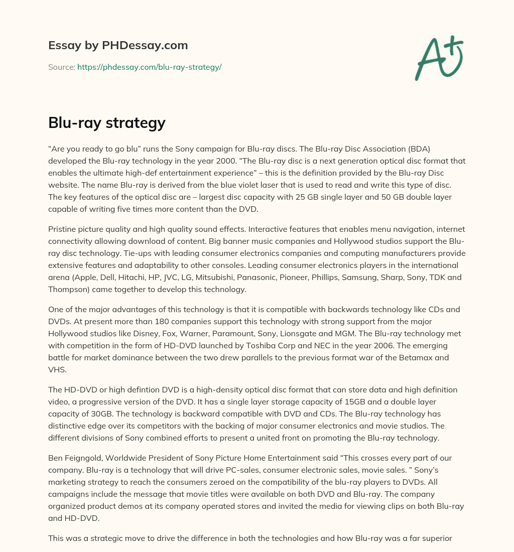 Blu-ray strategy essay
