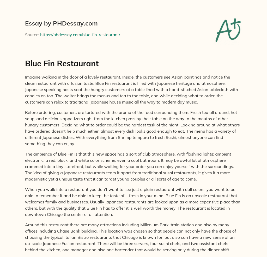 Blue Fin Restaurant essay