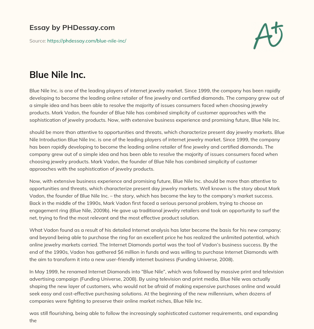 Blue Nile: Leading Online Retailer of Fine Jewelry and Diamonds essay