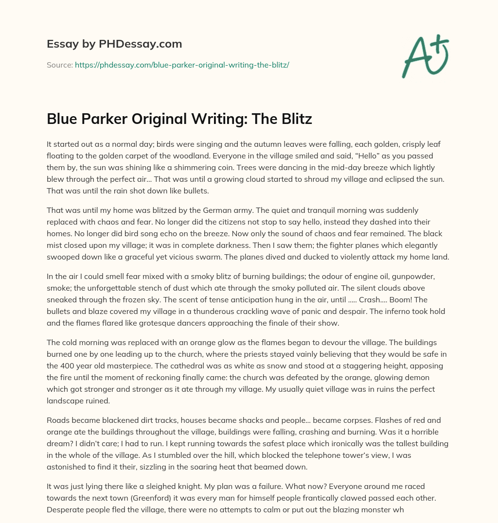Blue Parker Original Writing: The Blitz essay