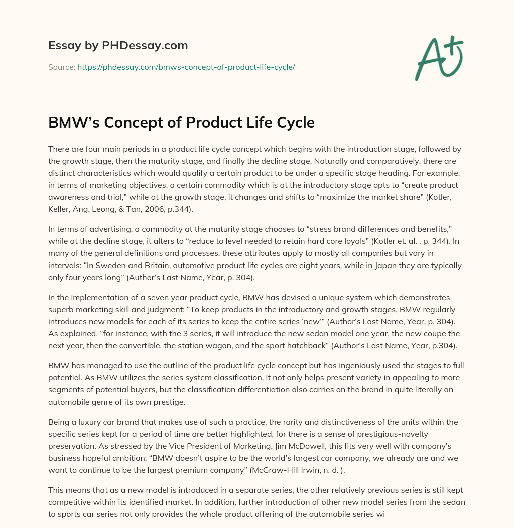 BMW’s Concept of Product Life Cycle essay