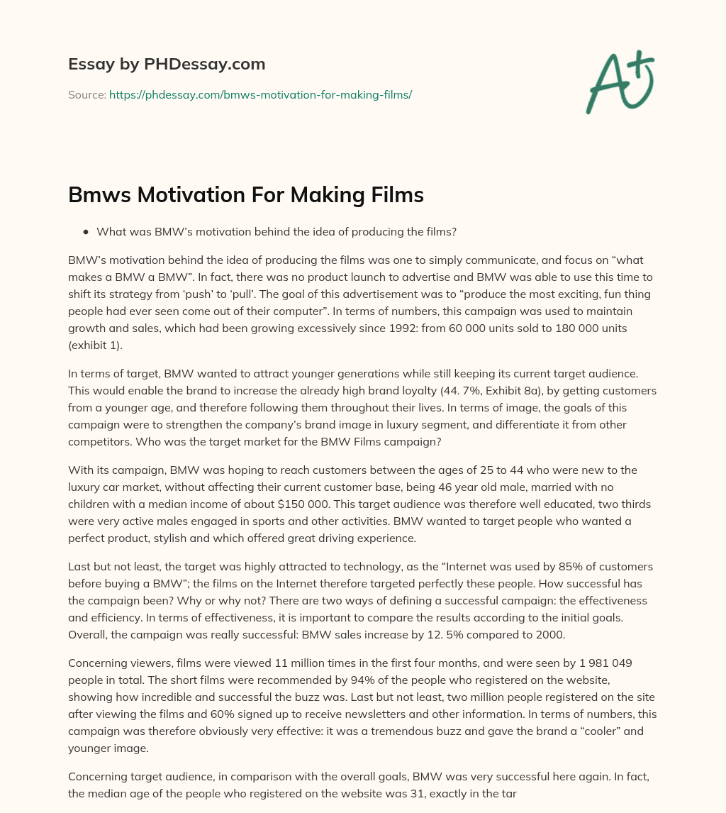 Bmws Motivation For Making Films essay