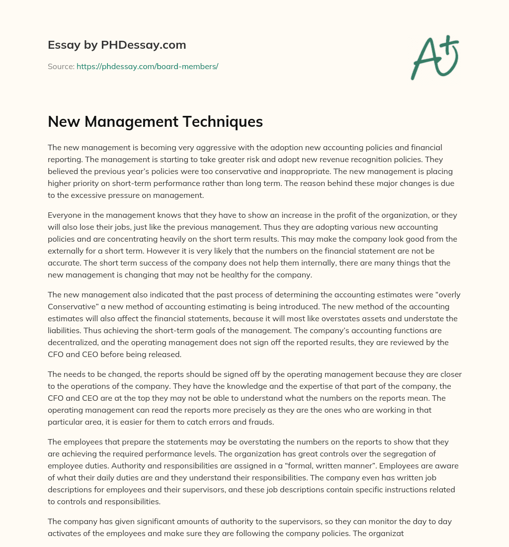 New Management Techniques essay