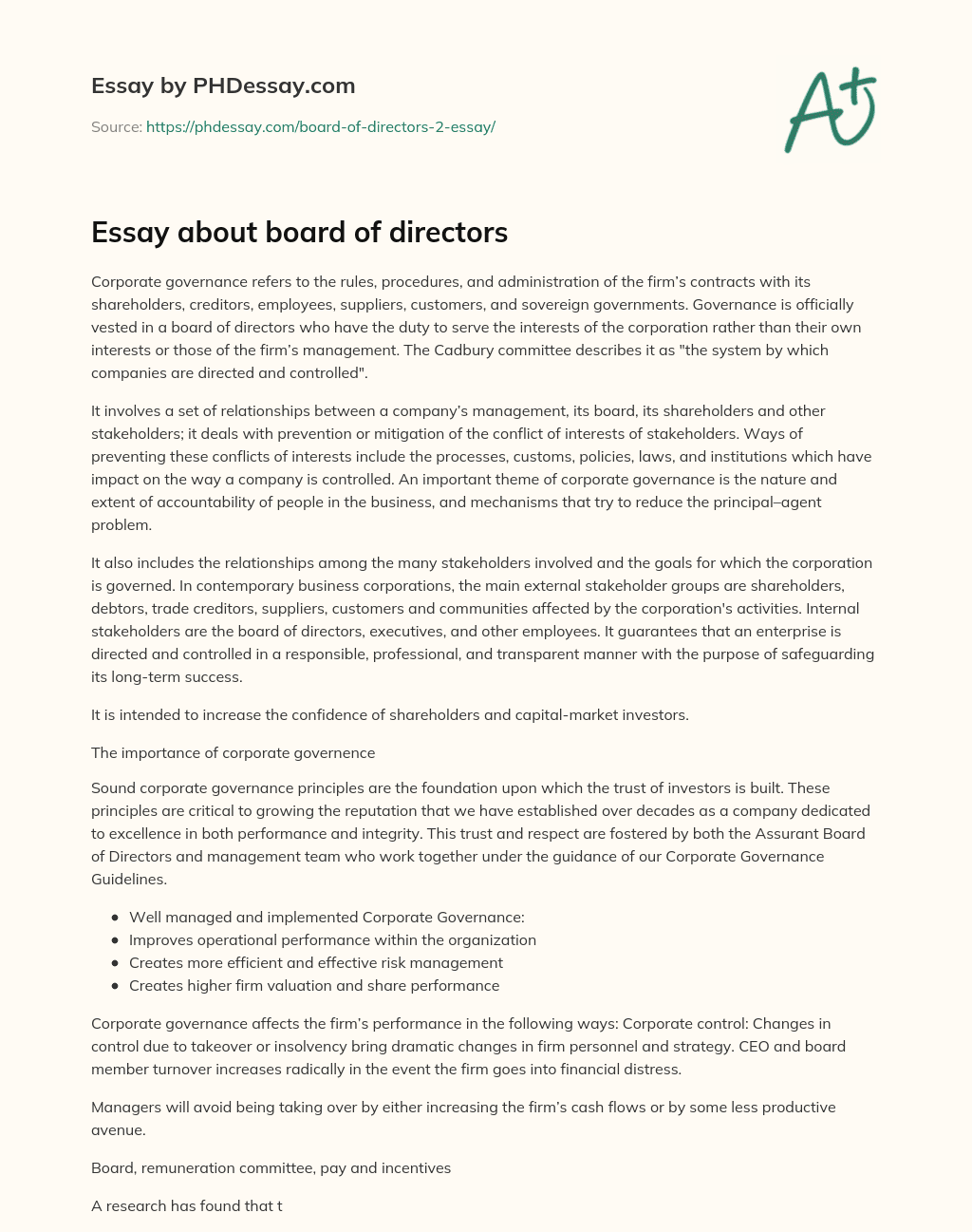 Essay about board of directors essay